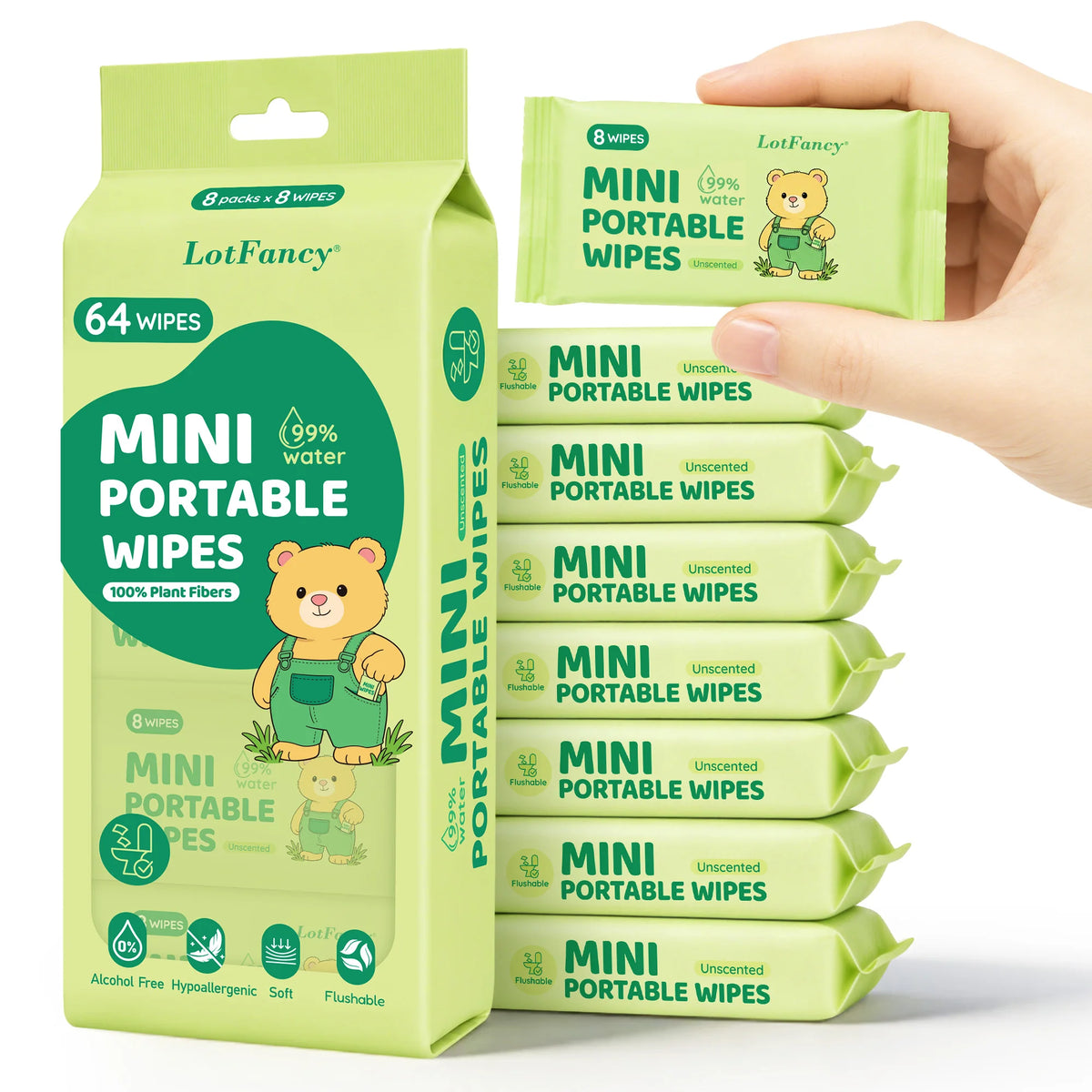Pack Of 8/Bag Mini Flushable Wet Wipes, Butt Wipes, Cleaning Cloths Suitable For Travel, Portable Outdoor Picnics, Kitchen, Bathroom, Household Cleaning Supplies, Septic & Sewer Safe, Toilet Paper, Personal Makeup Cleaning Wi