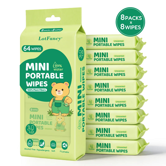 Pack Of 8/Bag Mini Flushable Wet Wipes, Butt Wipes, Cleaning Cloths Suitable For Travel, Portable Outdoor Picnics, Kitchen, Bathroom, Household Cleaning Supplies, Septic & Sewer Safe, Toilet Paper, Personal Makeup Cleaning Wi