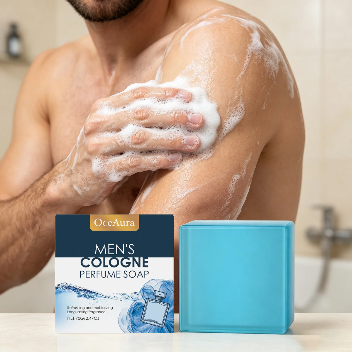 70g Men Cologne Bathing Soap Gentle Cleaning Pores Moisturizing Non-tight Rejuvenating Improve Skin Texture Soothing Discomfort Smoothing Body Soap