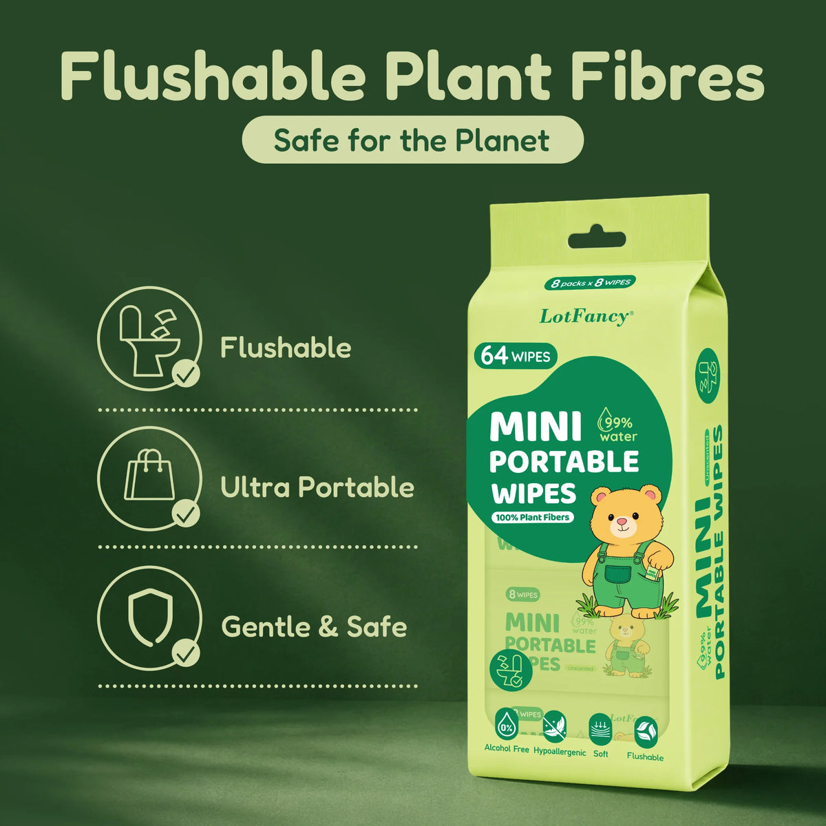 Pack Of 8/Bag Mini Flushable Wet Wipes, Butt Wipes, Cleaning Cloths Suitable For Travel, Portable Outdoor Picnics, Kitchen, Bathroom, Household Cleaning Supplies, Septic & Sewer Safe, Toilet Paper, Personal Makeup Cleaning Wi