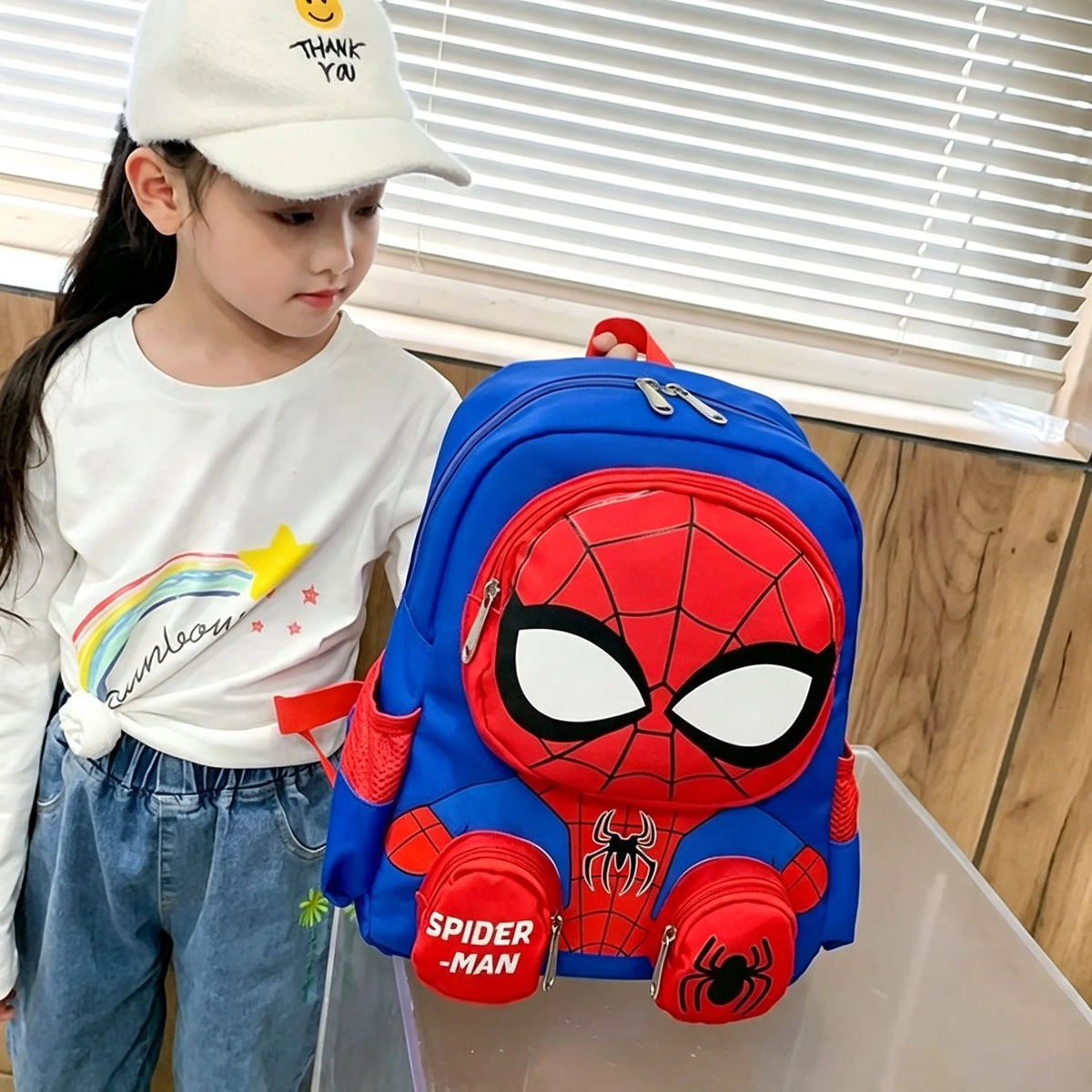 1Pc Mesuca 3D Little Spider Kids Backpack, Cartoon Supes Kindergarten School Bag, Boys Light‑Weight Oxford Cloth Shoulder Bookbag With Small Coin Pouches, Children Daily Travel Backpack Gift