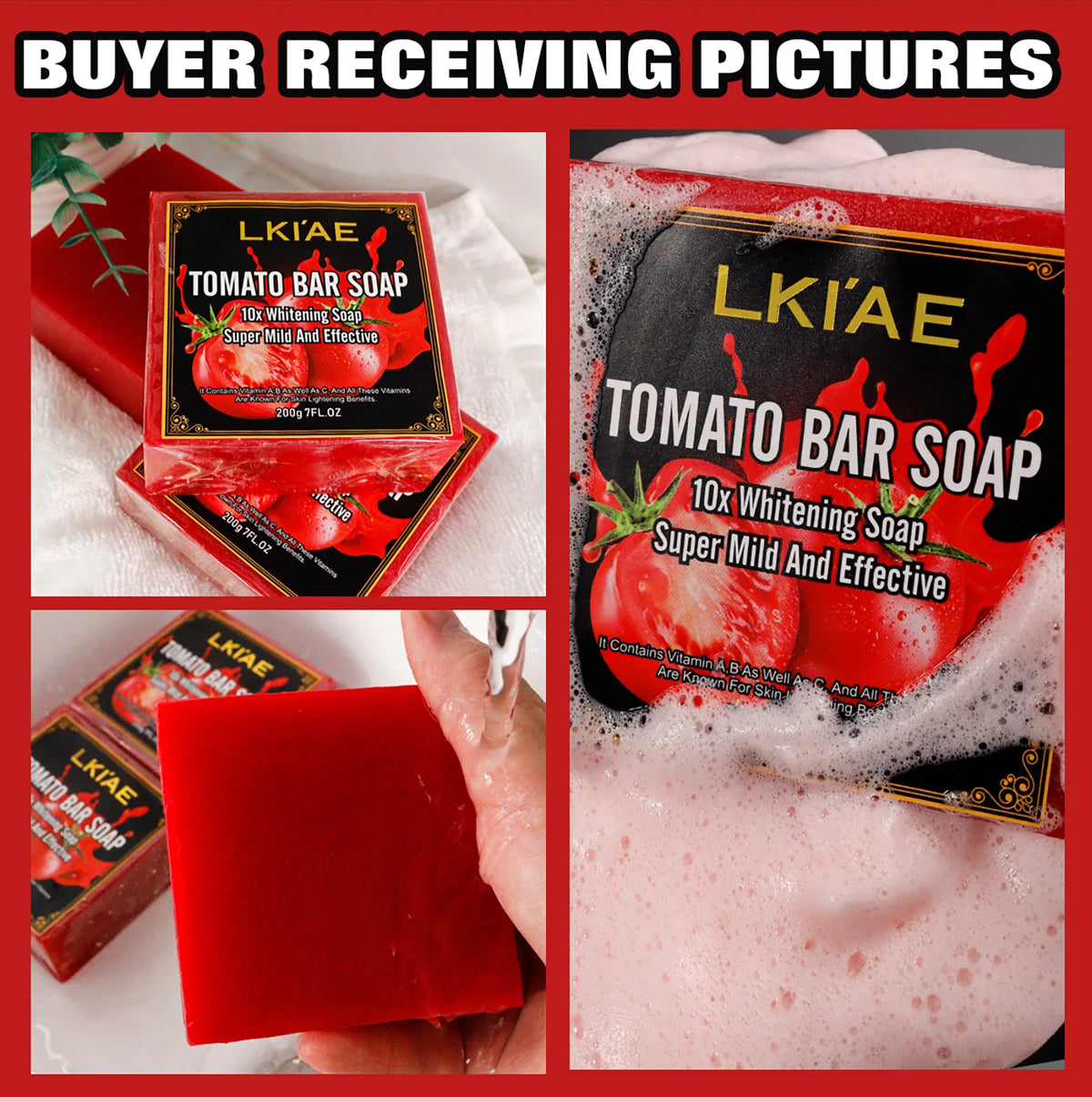 AILKE Organic Tomato Soap Bar, Lightening Skin, Deeply Clean, Exfoliate, Remove Dark Spots, Moisturizing, For Face, Body, 200g