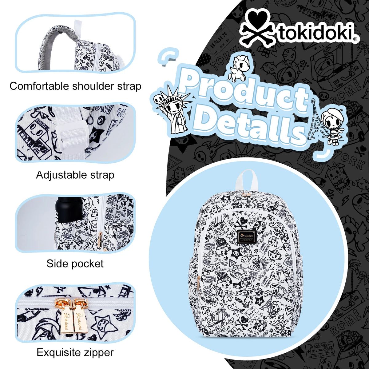 Tokidoki Travel Backpack for Women Shoulder Bag Unicorno Casual Daypack for Work Weekender Business Hiking