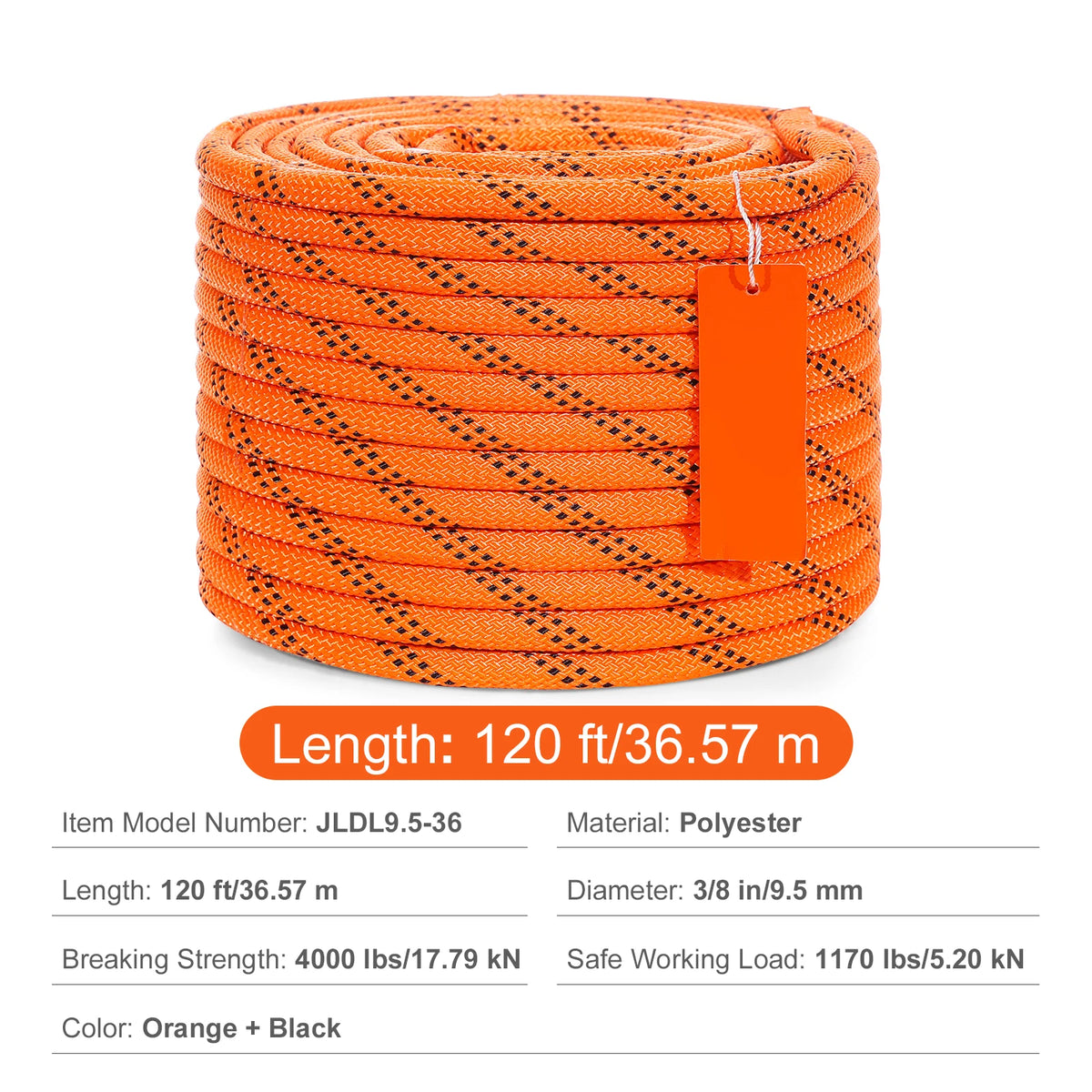SucceBuy 120ft Dual-Weave Polyester Cord 3/8 1/2 inch 48-Strand Multi-Use Rope for Arborist Activities Adventures Versatile