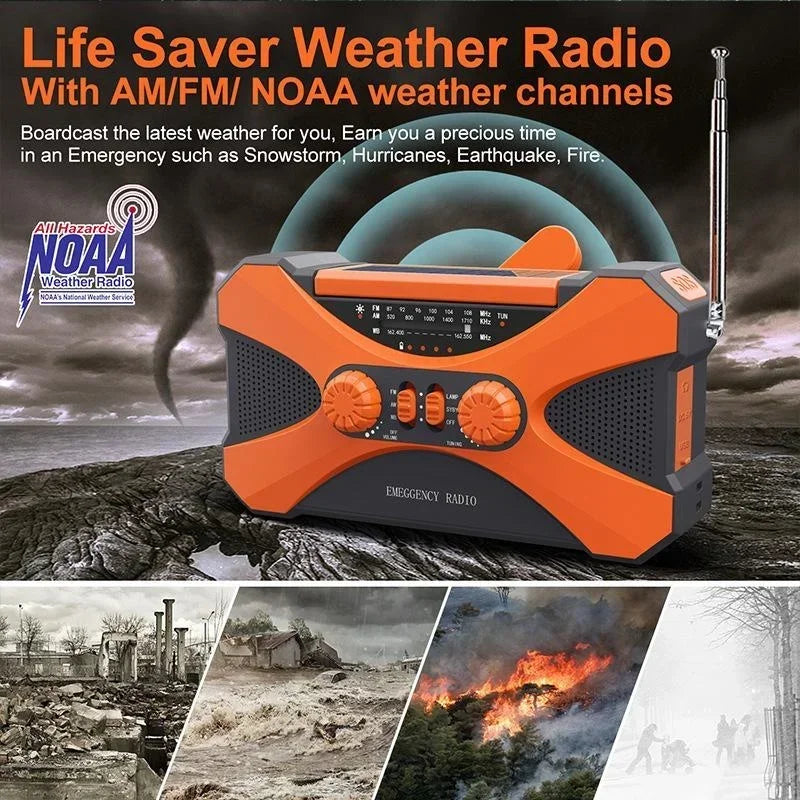 Emergency Radio Solar Hand Crank Radio 10000mAh Power Bank NOAA Weather Radio Survival Gear Camping Radio With Am Fm Dual Speaker Stereo Led Flashlight Triple Power Backup Portable Battery Charger Usb C For Outdoor Hiking Hom