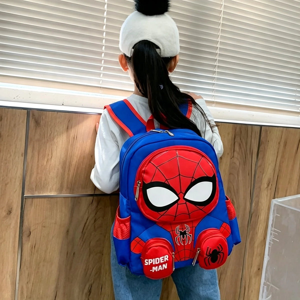 1Pc Mesuca 3D Little Spider Kids Backpack, Cartoon Supes Kindergarten School Bag, Boys Light‑Weight Oxford Cloth Shoulder Bookbag With Small Coin Pouches, Children Daily Travel Backpack Gift