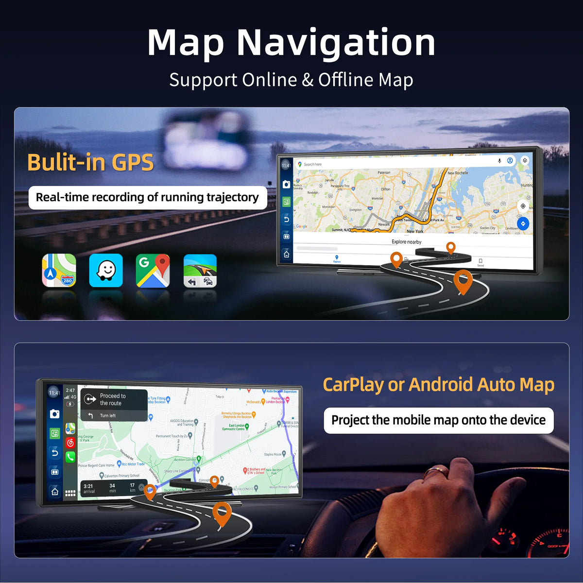 Imagebon 11.4" Android 13 Rearview Mirror Camera with Wireless CarPlay & Android Auto Google Play Store GPS Navigation AI Voice Smart Screen