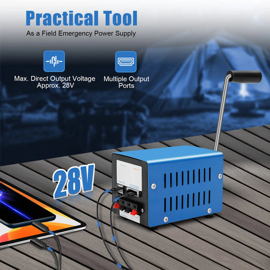 20W Hand Crank Generator Portable Emergency Power Supply USB Charging Multi-Voltage Ports (3V-28V) for Outdoor Survival Camping