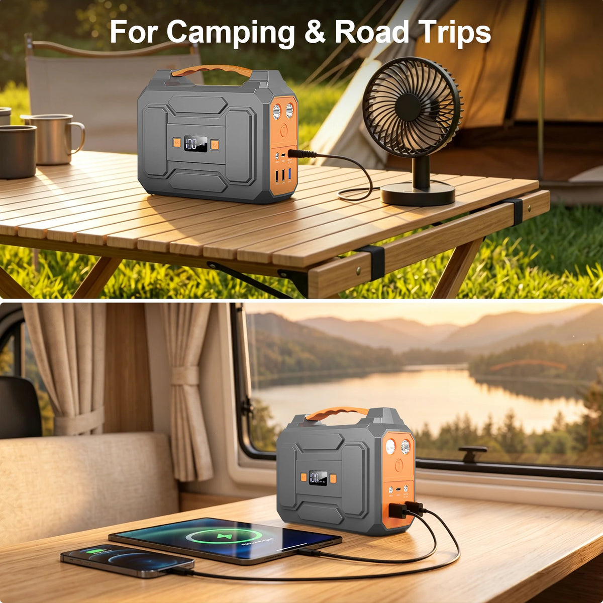 100W/146Wh Portable Power Station Solar Generator AC DC USB USB C Power Bank LED Flashlight For Laptop Phone Tablet Fan Camera Tent Camping Outdoor Trip Emergency Use