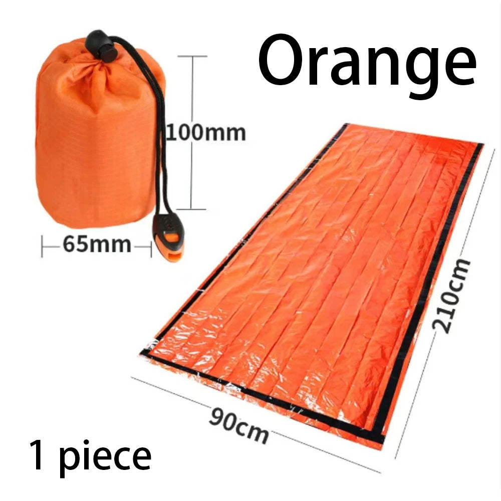 Outdoor Emergency Thermal Sleeping Bag PE Aluminized Film Survival Bivvy Windproof Heat Reflective Rescue Blanket with Whistle