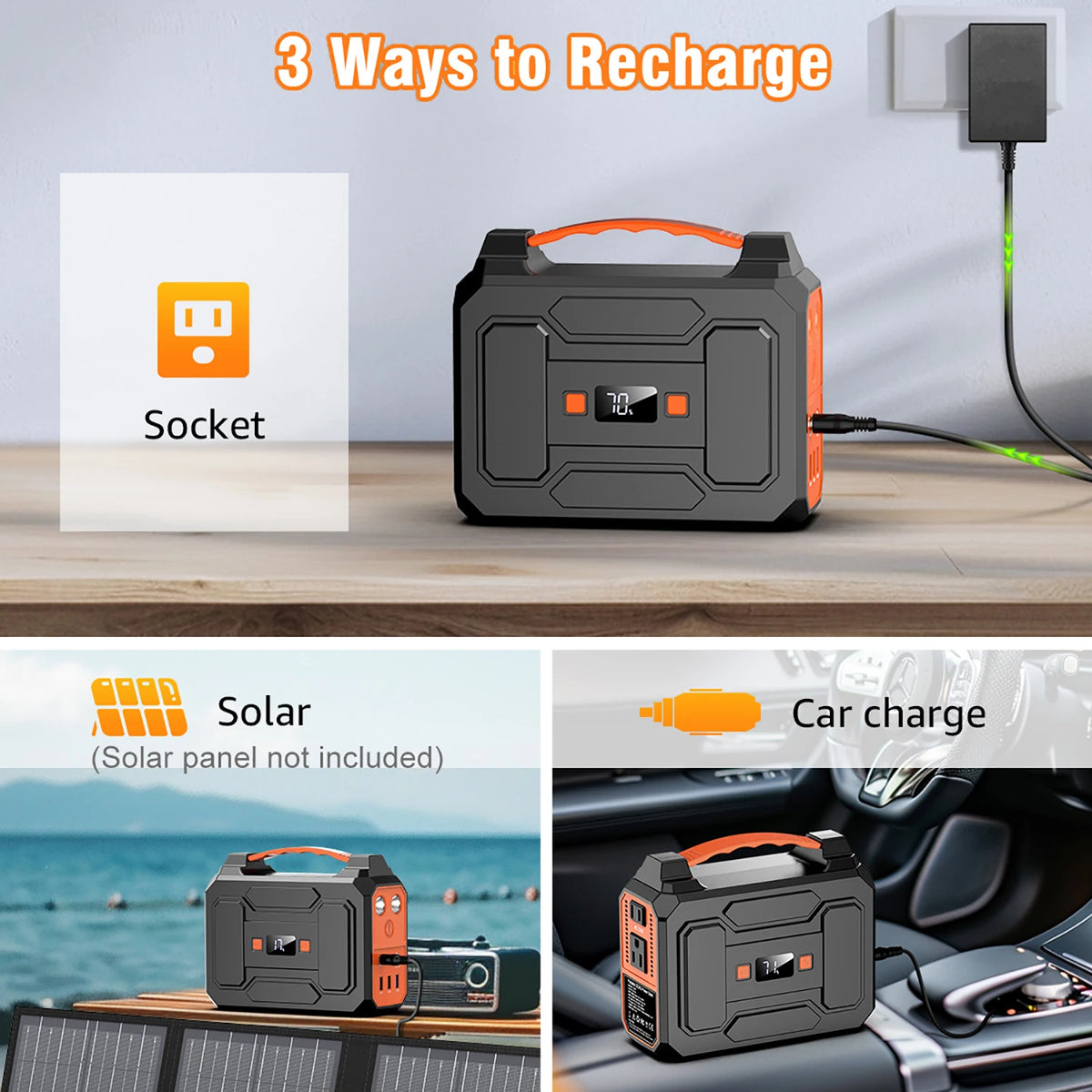 100W/146Wh Portable Power Station Solar Generator AC DC USB USB C Power Bank LED Flashlight For Laptop Phone Tablet Fan Camera Tent Camping Outdoor Trip Emergency Use