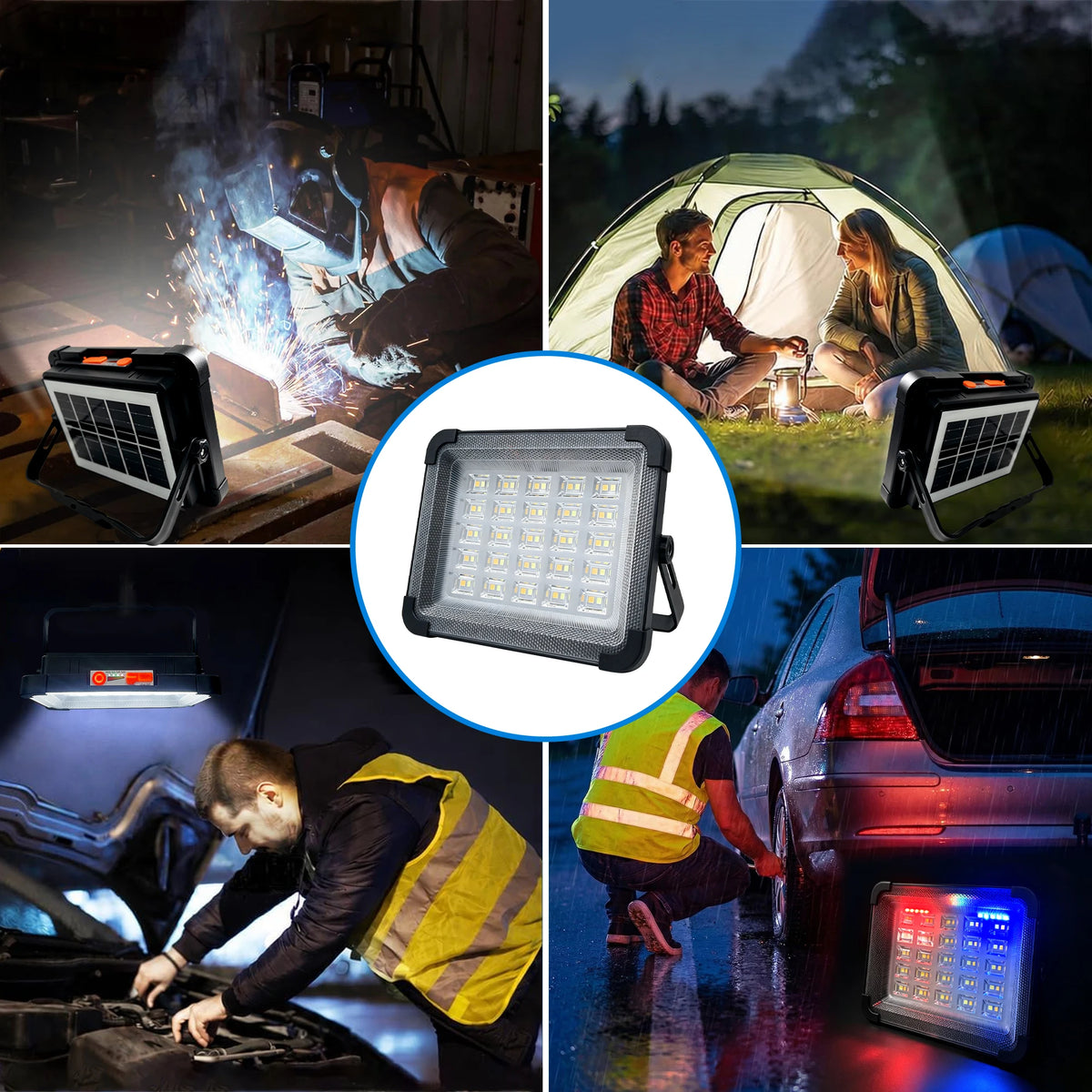 Outdoor Portable LED Solar Floodlight Rechargeable 500W Spotlight Lantern Suitable for Emergency Lighting Camping Searchlight