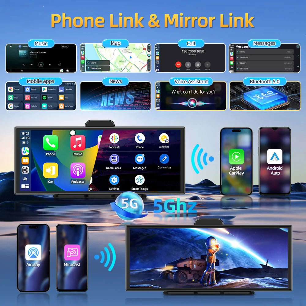 Imagebon 11.4" 4K Dash Camera Wireless CarPlay & Android Auto Display 5G WiFi Bluetooth GPS Navigation AI Voice Control Smart Screen DVR