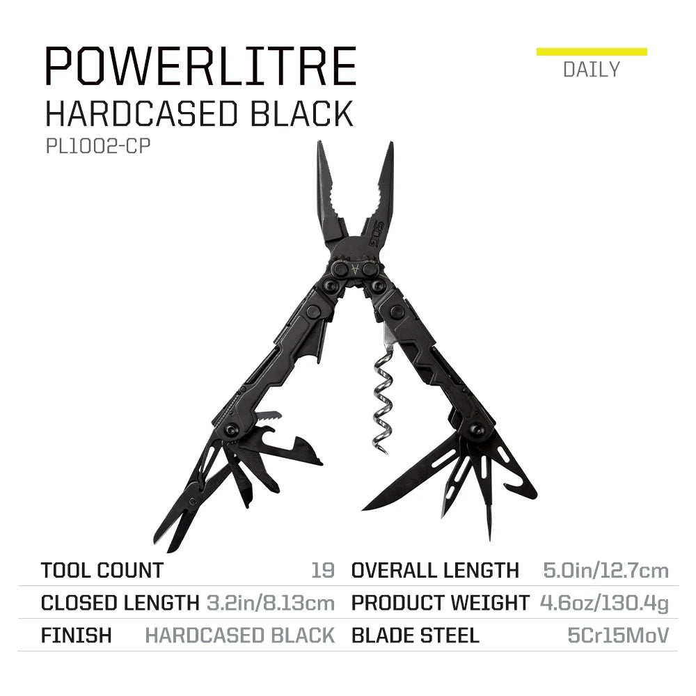 SOG PowerLitre 19 Functions Compact Multitool EDC 5 Inch Lightweight Stainless Steel Multifunctional Pliers W/ Folding Knife Wire Cutter Magnetic Bit Holder Corkscrew For Survival Hiking Home DIY Outdoor Emergency Repair Port