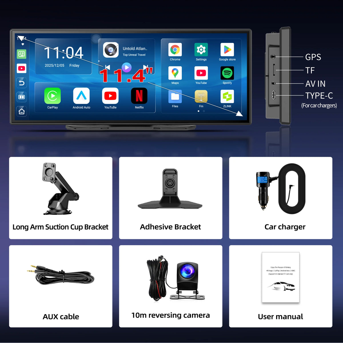 Imagebon 11.4" Android 13 Rearview Mirror Camera with Wireless CarPlay & Android Auto Google Play Store GPS Navigation AI Voice Smart Screen
