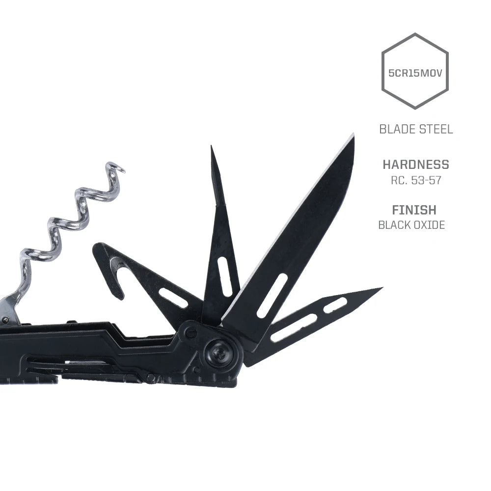 SOG PowerLitre 19 Functions Compact Multitool EDC 5 Inch Lightweight Stainless Steel Multifunctional Pliers W/ Folding Knife Wire Cutter Magnetic Bit Holder Corkscrew For Survival Hiking Home DIY Outdoor Emergency Repair Port