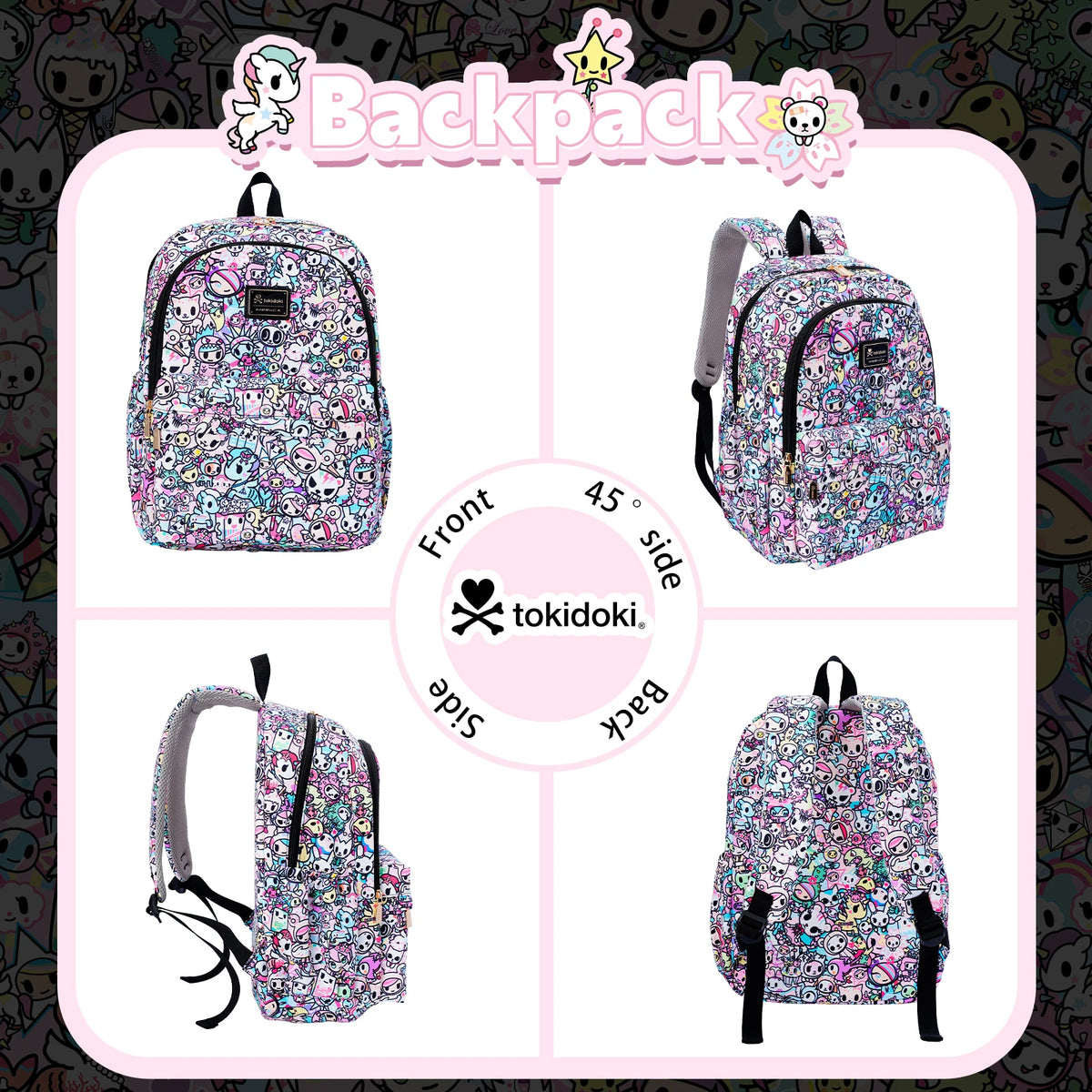 Tokidoki Travel Backpack for Women Shoulder Bag Unicorno Casual Daypack for Work Weekender Business Hiking