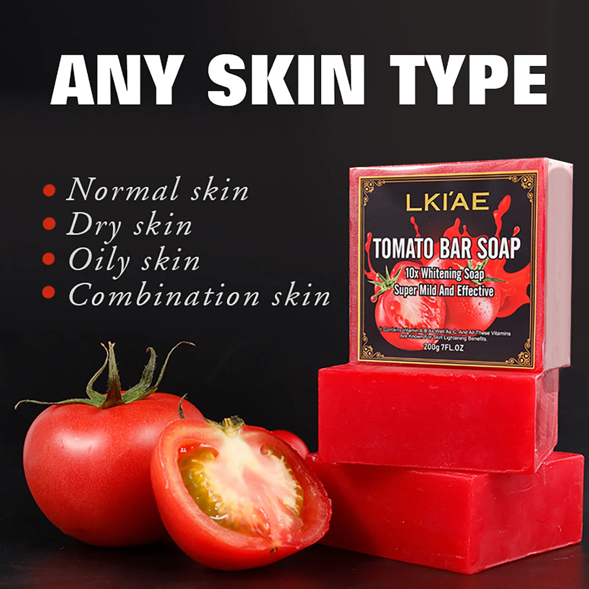 AILKE Organic Tomato Soap Bar, Lightening Skin, Deeply Clean, Exfoliate, Remove Dark Spots, Moisturizing, For Face, Body, 200g