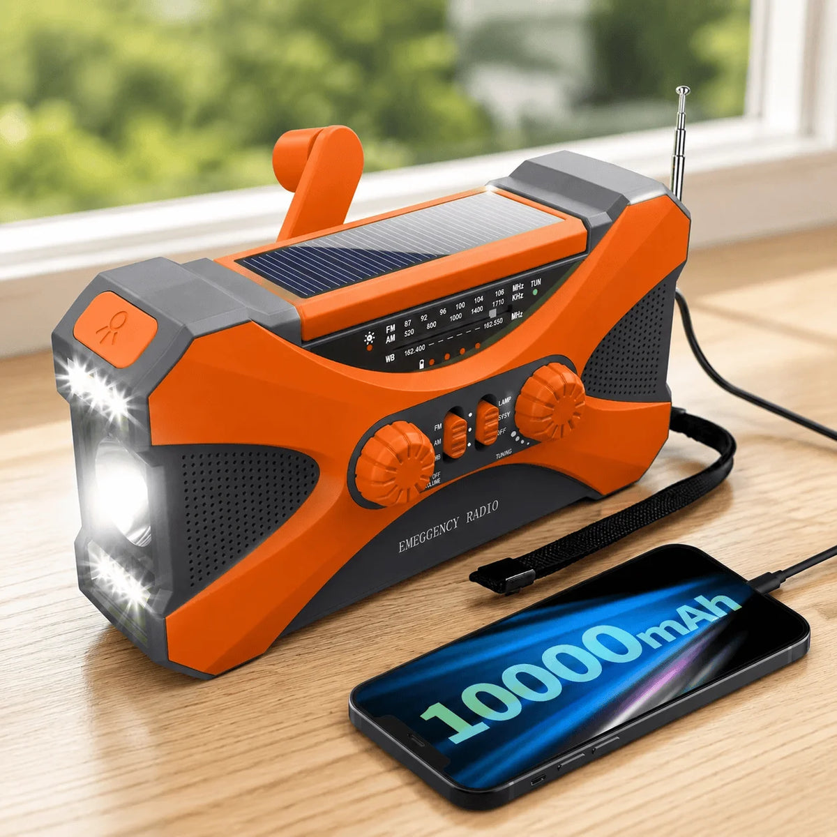 Emergency Radio Solar Hand Crank Radio 10000mAh Power Bank NOAA Weather Radio Survival Gear Camping Radio With Am Fm Dual Speaker Stereo Led Flashlight Triple Power Backup Portable Battery Charger Usb C For Outdoor Hiking Hom