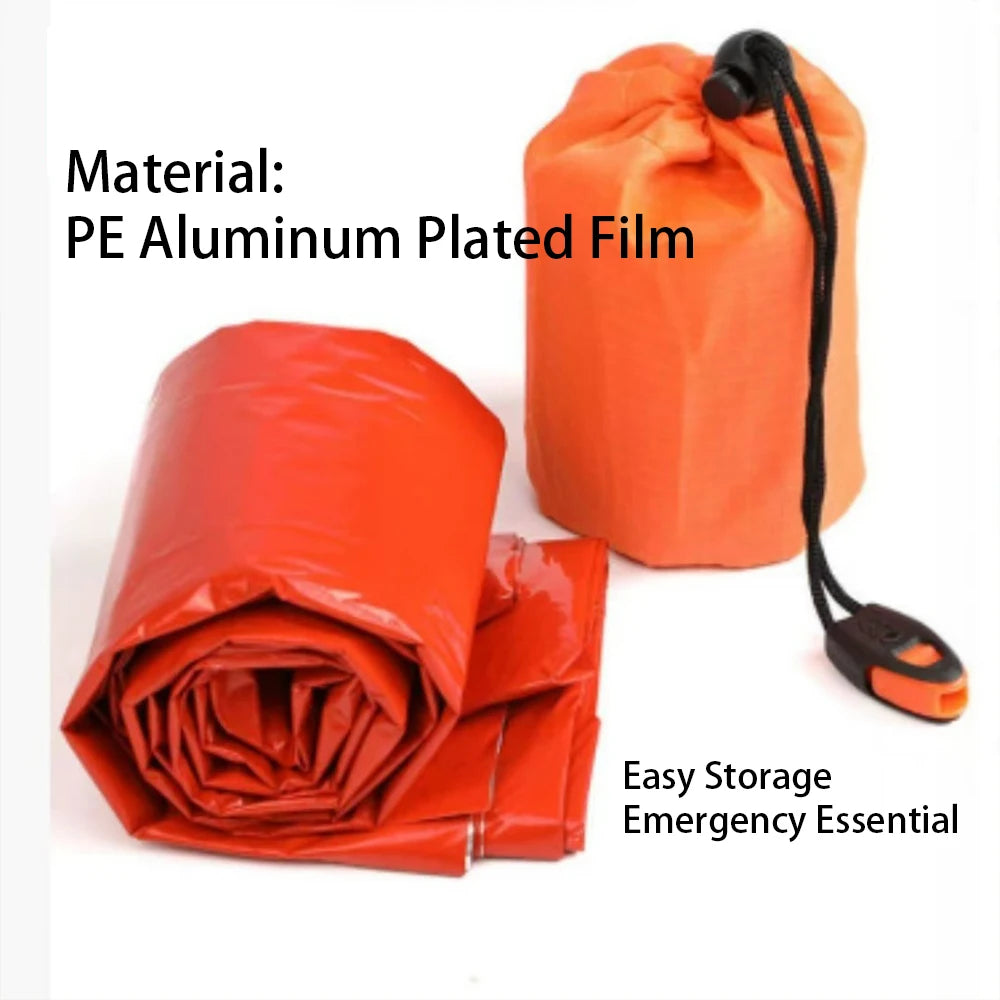 Outdoor Emergency Thermal Sleeping Bag PE Aluminized Film Survival Bivvy Windproof Heat Reflective Rescue Blanket with Whistle