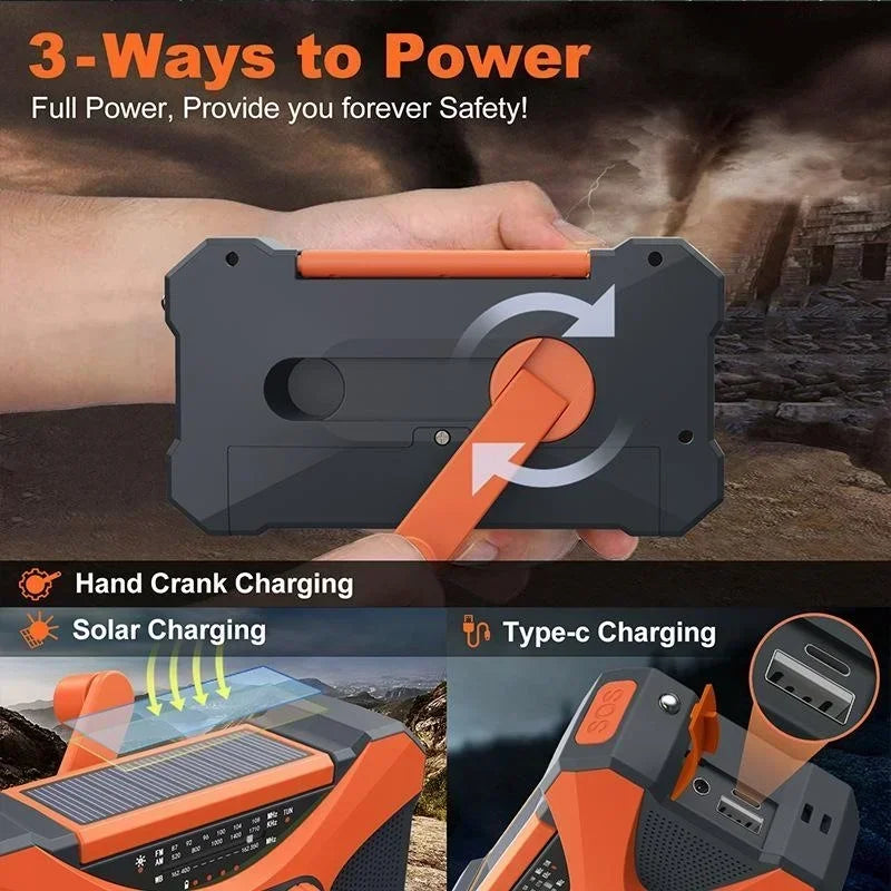 Emergency Radio Solar Hand Crank Radio 10000mAh Power Bank NOAA Weather Radio Survival Gear Camping Radio With Am Fm Dual Speaker Stereo Led Flashlight Triple Power Backup Portable Battery Charger Usb C For Outdoor Hiking Hom