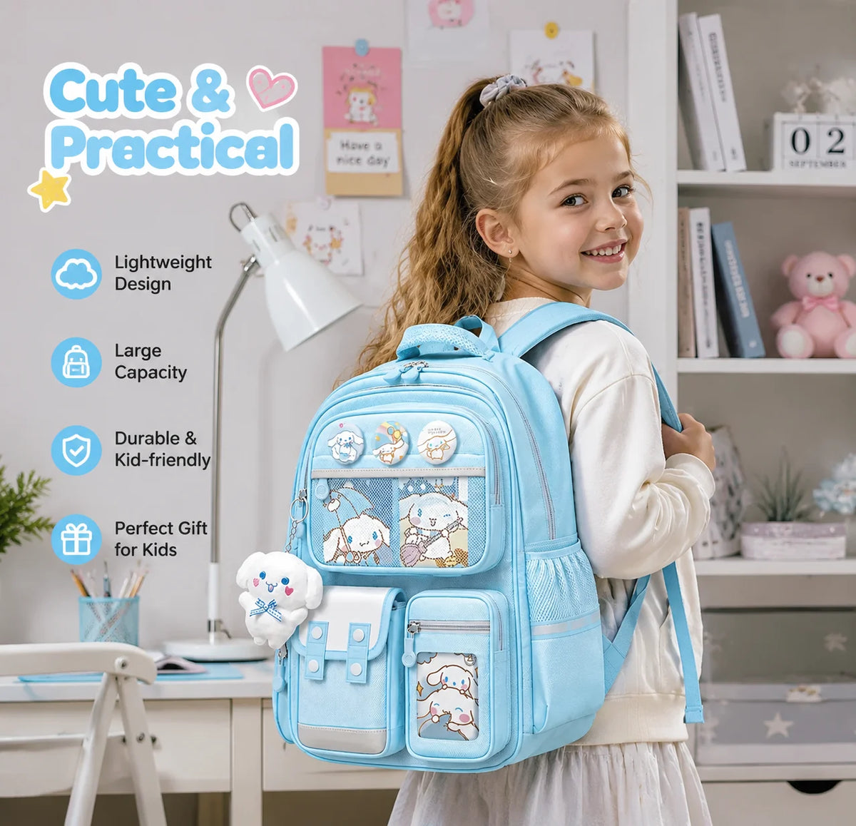 The Mesuca Kawaii Girls Backpack Cute Purple School Bag for Teens Aesthetic Bookbag with Plush Charm, Multi Pocket Lightweight Student Backpack for School Travel Daily Use
