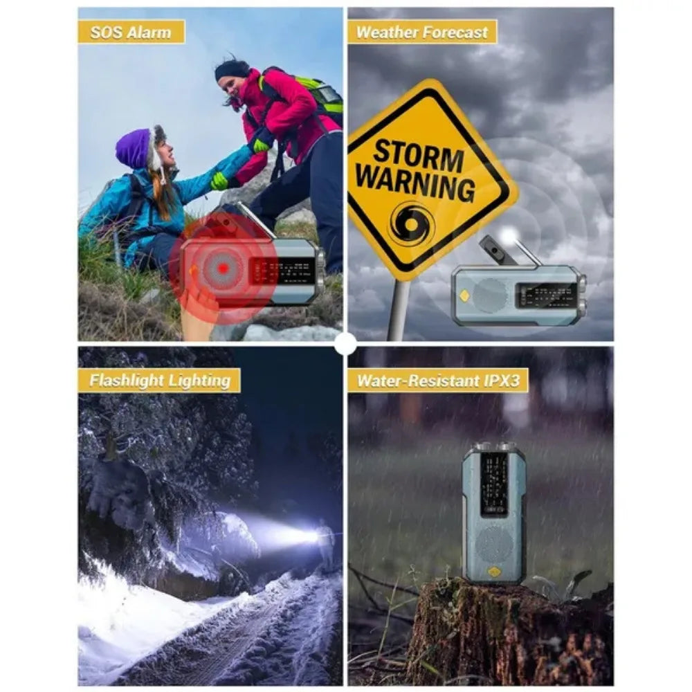 Emergency Solar Hand Crank Radio Multiband Digital Portable AM FM NOAA Weather Radio 2000mAh Power Bank Phone Charger LED Flashlight Torch Reading Light SOS Alarm Survival Gear for Camping Emergency Kit