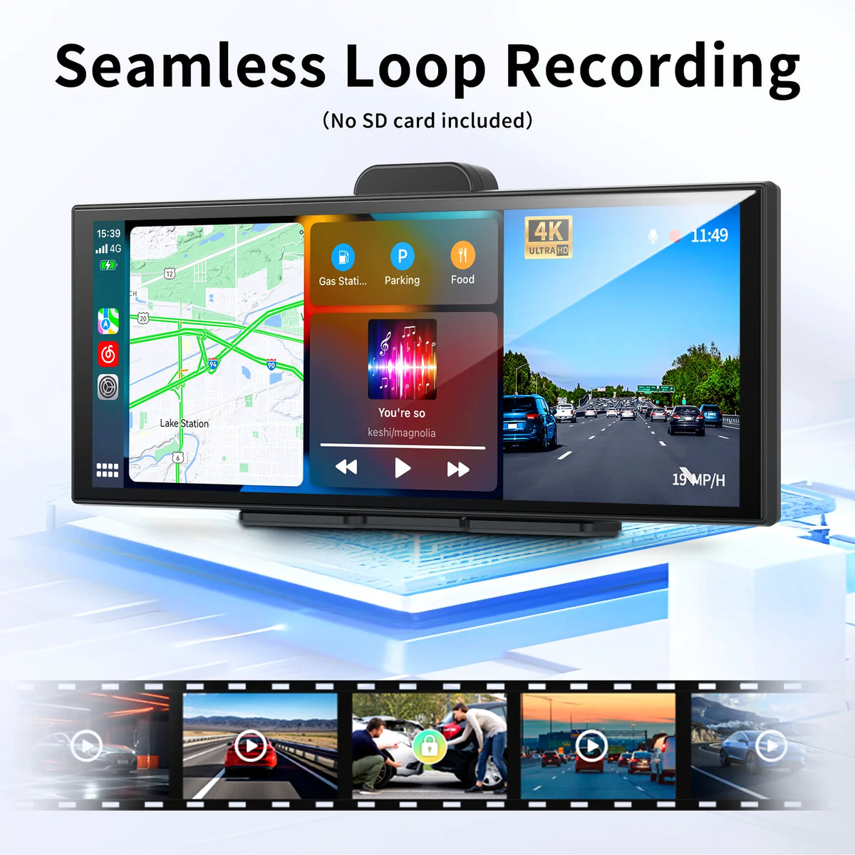 Imagebon 11.4" 4K Dash Camera Wireless CarPlay & Android Auto Display 5G WiFi Bluetooth GPS Navigation AI Voice Control Smart Screen DVR