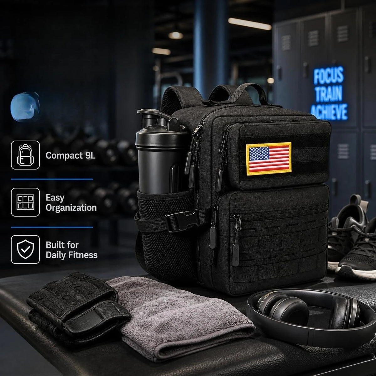 9L Mini Tactical Backpack Small Military Gym Bag Molle Daypack Camping Backpack with Patch