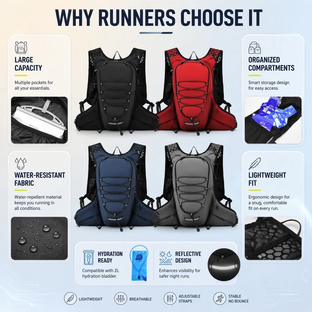 Running Hydration Vest Backpack Lightweight Multi‑Pocket Water Bag Holder For Trail Running Cycling Outdoor Sports