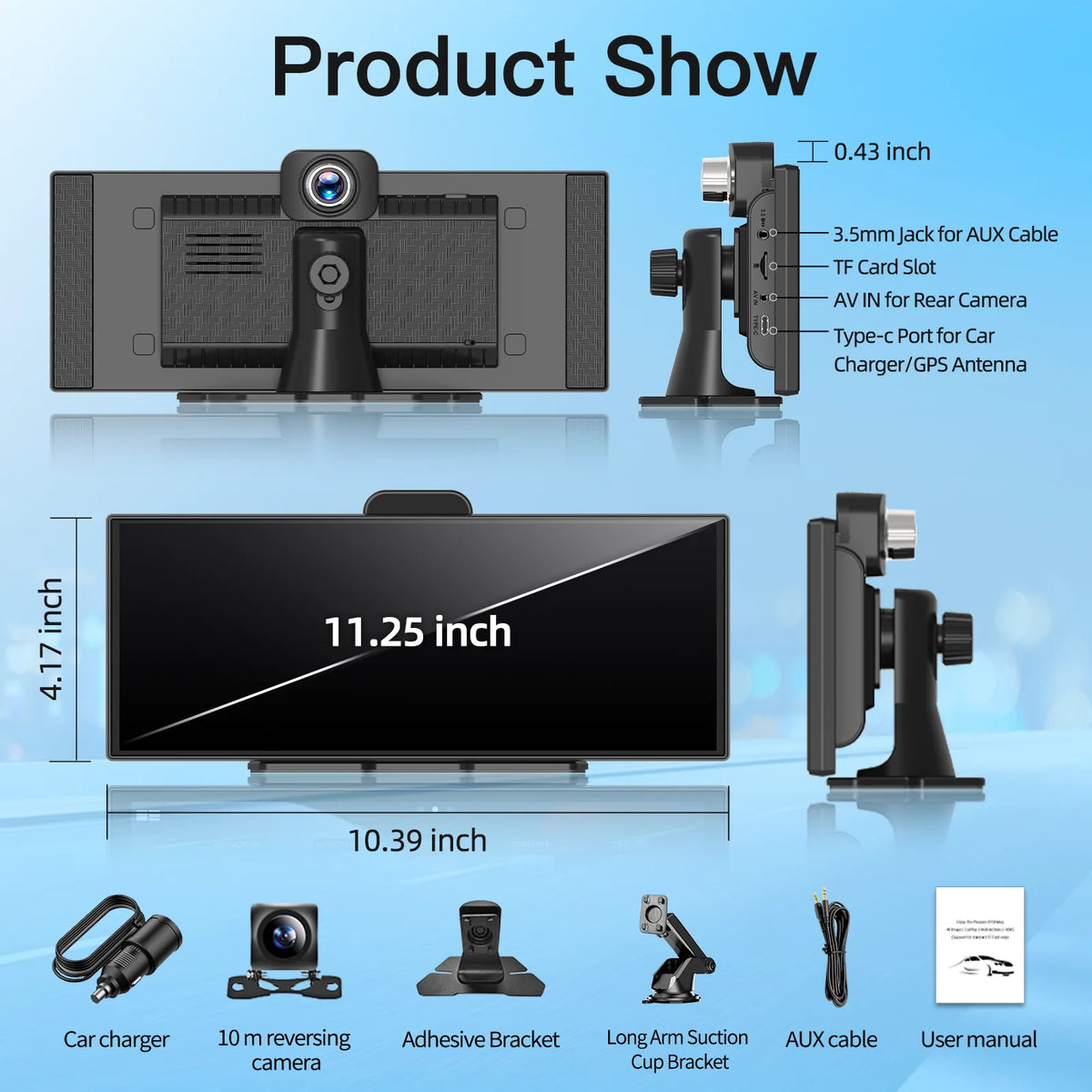 Imagebon 11.4" 4K Dash Camera Wireless CarPlay & Android Auto Display 5G WiFi Bluetooth GPS Navigation AI Voice Control Smart Screen DVR