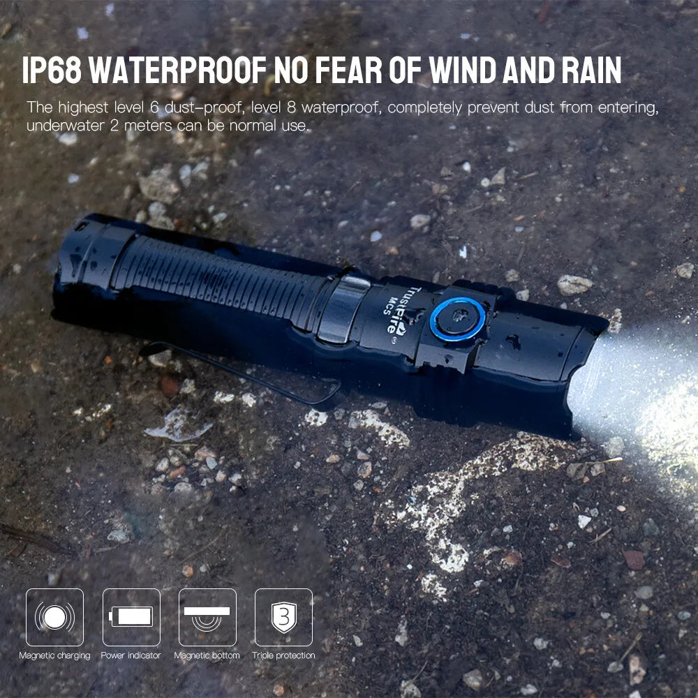 TrustFire MC5 3300LM EDC Flashlight Magnetic Waterproof Rechargeable LED Torch IP68 Camping Hiking Cycling Emergency Work Light Outdoor Self Defense Mini Torch