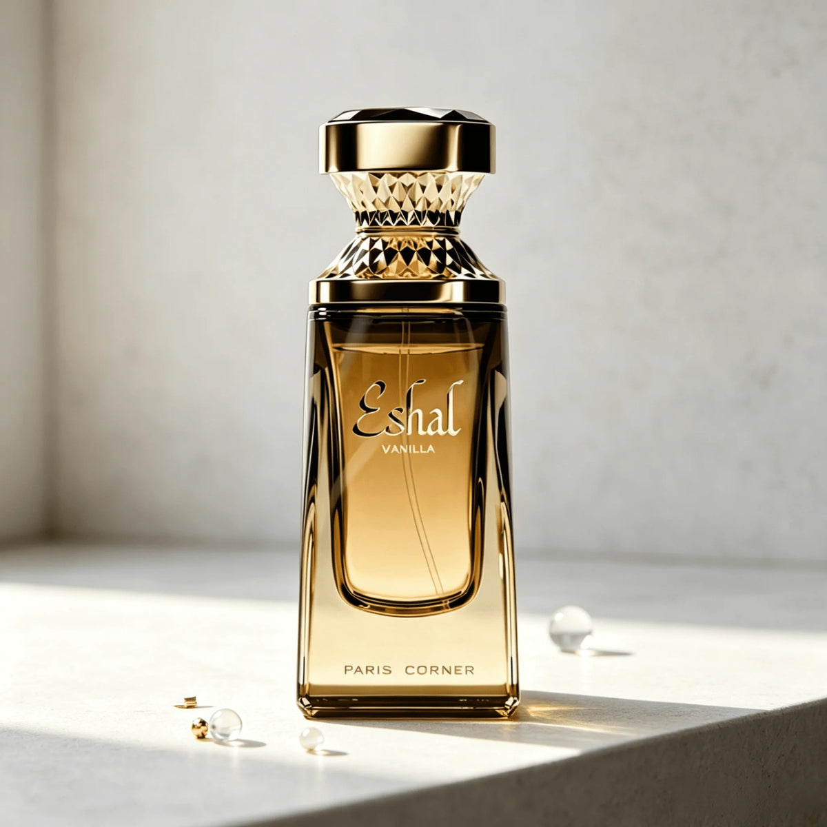 Paris Corner Eshal Vanilla Unisex Deodorant 24H Long Lasting Creamy Warm Vanilla Scent Anti Sweat Anti-Odor Body Spray Full Metallic Gold Transparent Bottle Luxury Arabian Scented Deodorant Gift for Men Women