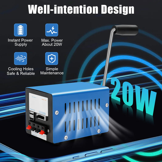 Hand Crank Generator Generator Motor 20W Portable Manual Power Supply Waterproof Shockproof Emergency Charger for Outdoor Camping Mobile Devices
