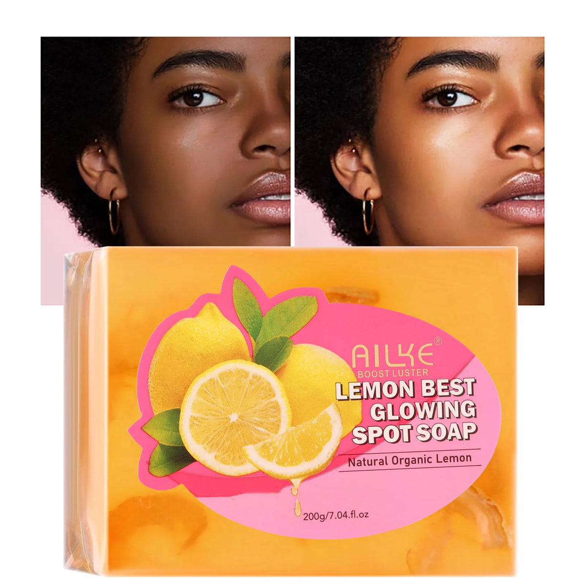 AILKE Dark Spots and Acne Remover Soap Bar, Whitening Skin with Natural Lemon, Olive Oil, Women Daily Face and Body Wash, 200g