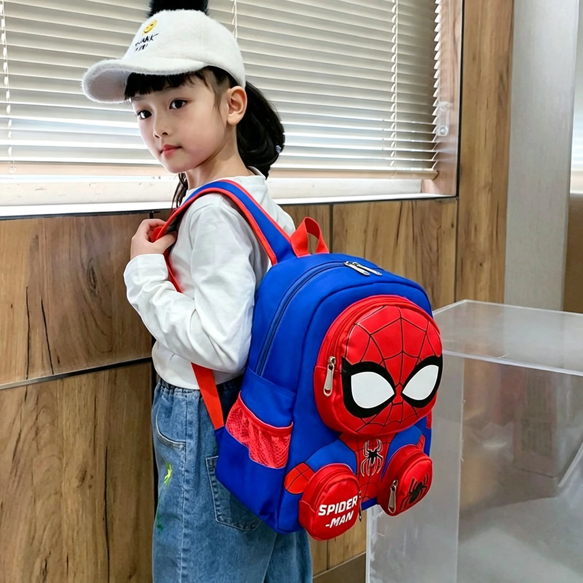 1Pc Mesuca 3D Little Spider Kids Backpack, Cartoon Supes Kindergarten School Bag, Boys Light‑Weight Oxford Cloth Shoulder Bookbag With Small Coin Pouches, Children Daily Travel Backpack Gift
