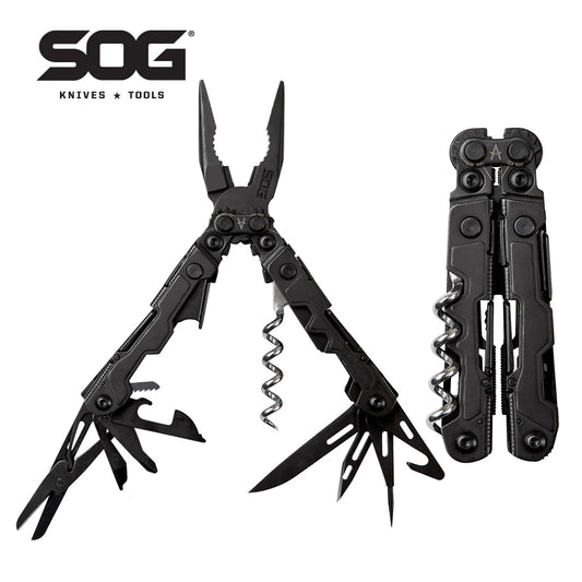 SOG PowerLitre 19 Functions Compact Multitool EDC 5 Inch Lightweight Stainless Steel Multifunctional Pliers W/ Folding Knife Wire Cutter Magnetic Bit Holder Corkscrew For Survival Hiking Home DIY Outdoor Emergency Repair Port