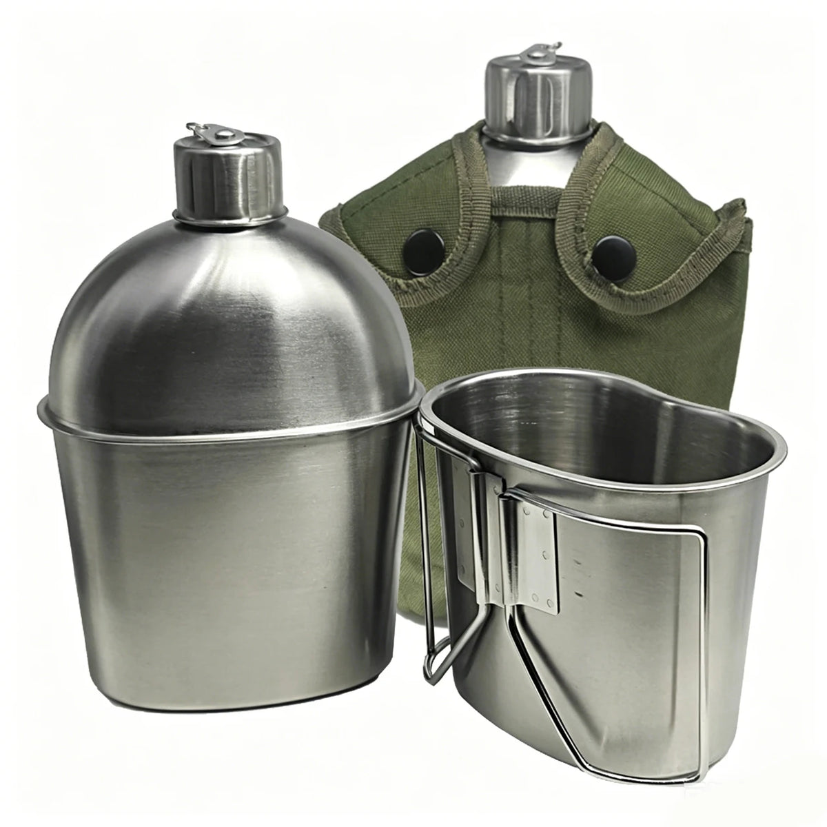 1L Military Tactical Canteen Bottle with Pouch, Outdoor Army Water Kettle for Camping, Hiking, Backpacking, Survival Gear