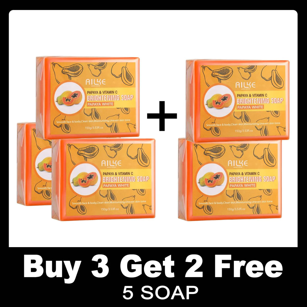 AILKE Skin Whitening Handmade Soap -Organic Papaya Soap For Black Spots, Clean Stains, Improves Dull Skin, Face & Body & Hands