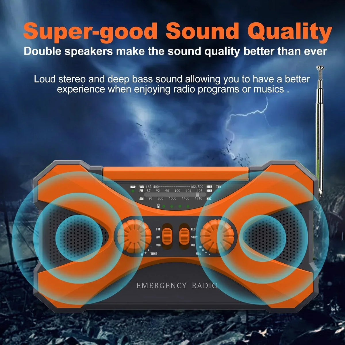 Emergency Radio Solar Hand Crank Radio 10000mAh Power Bank NOAA Weather Radio Survival Gear Camping Radio With Am Fm Dual Speaker Stereo Led Flashlight Triple Power Backup Portable Battery Charger Usb C For Outdoor Hiking Hom